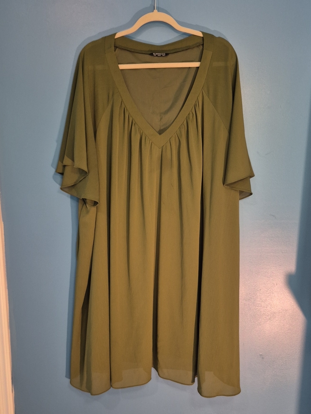 BloomChic Olive Green V-Neck Flutter Tunic